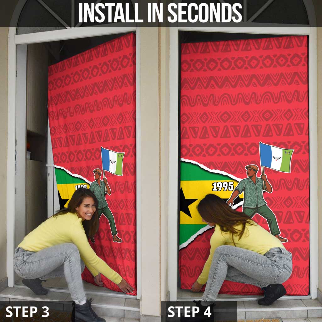 Autonomous Region of Principe Independence Door Cover with 1995 Flag Design and Cultural Pattern - Wonder Print Shop