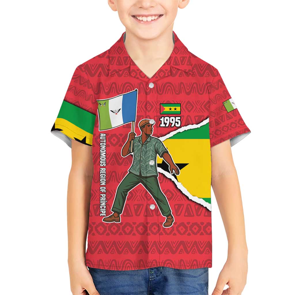Autonomous Region of Principe Independence Family Matching Long Sleeve Bodycon Dress and Hawaiian Shirt with 1995 Flag Design and Cultural Pattern - Wonder Print Shop