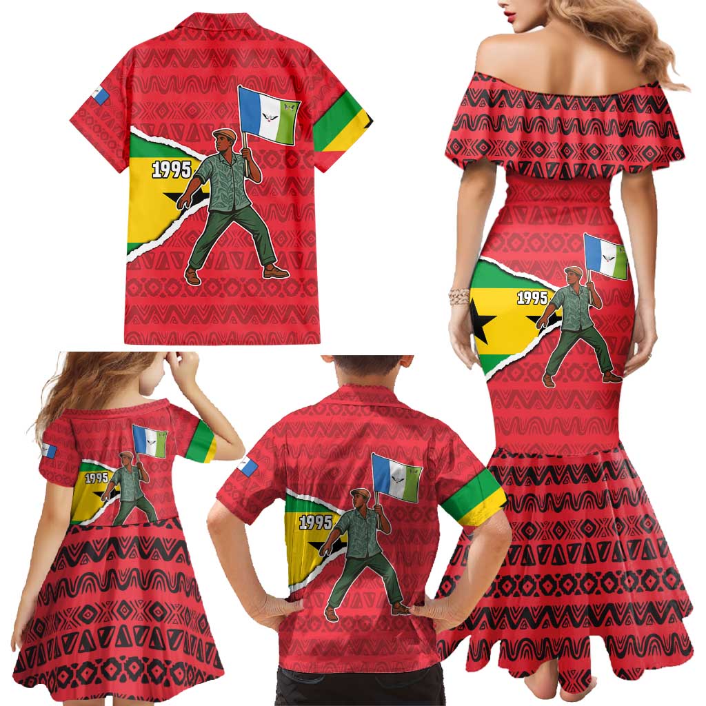 Autonomous Region of Principe Independence Family Matching Mermaid Dress and Hawaiian Shirt with 1995 Flag Design and Cultural Pattern - Wonder Print Shop