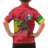 Autonomous Region of Principe Independence Family Matching Off The Shoulder Long Sleeve Dress and Hawaiian Shirt with 1995 Flag Design and Cultural Pattern - Wonder Print Shop