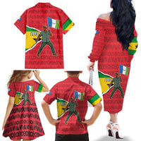 Autonomous Region of Principe Independence Family Matching Off The Shoulder Long Sleeve Dress and Hawaiian Shirt with 1995 Flag Design and Cultural Pattern - Wonder Print Shop