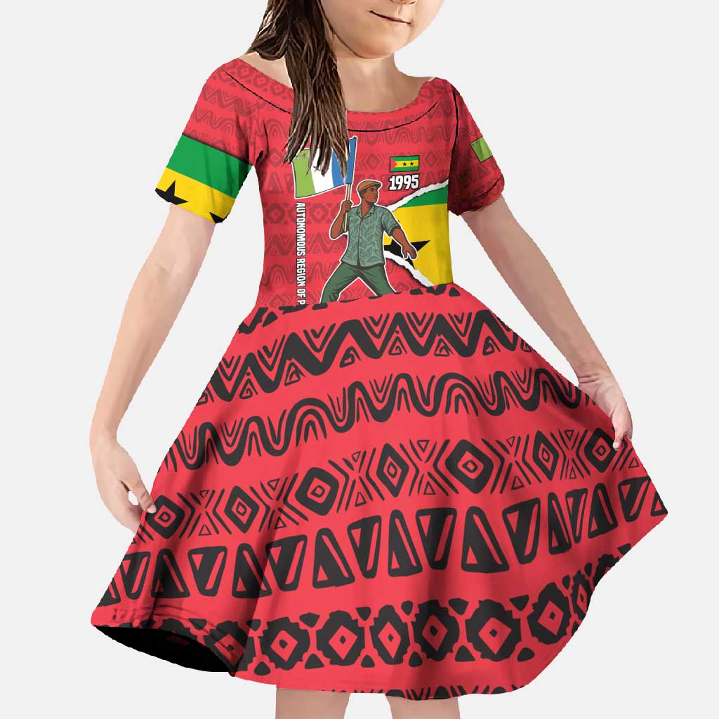 Autonomous Region of Principe Independence Family Matching Off Shoulder Maxi Dress and Hawaiian Shirt with 1995 Flag Design and Cultural Pattern - Wonder Print Shop