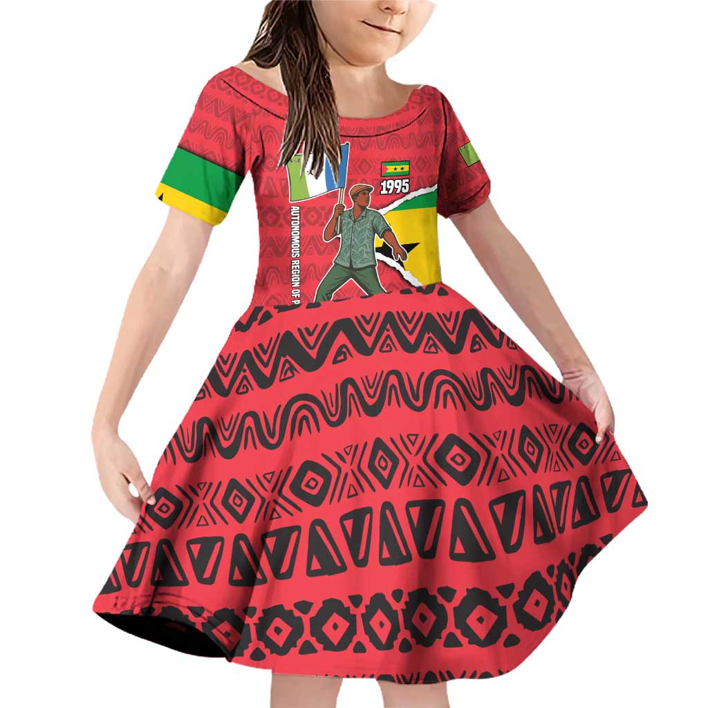 Autonomous Region of Principe Independence Family Matching Off Shoulder Short Dress and Hawaiian Shirt with 1995 Flag Design and Cultural Pattern - Wonder Print Shop