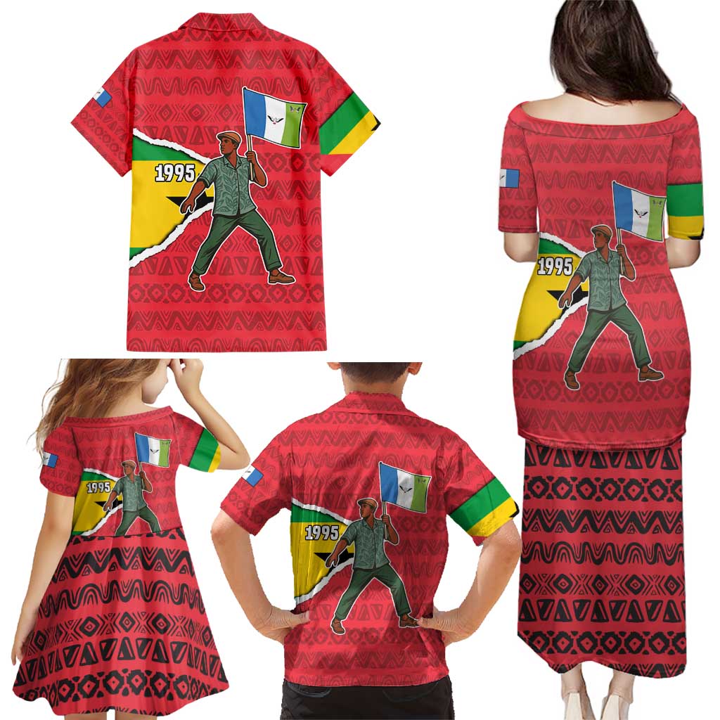 Autonomous Region of Principe Independence Family Matching Puletasi and Hawaiian Shirt with 1995 Flag Design and Cultural Pattern - Wonder Print Shop