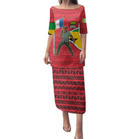 Autonomous Region of Principe Independence Family Matching Puletasi and Hawaiian Shirt with 1995 Flag Design and Cultural Pattern - Wonder Print Shop
