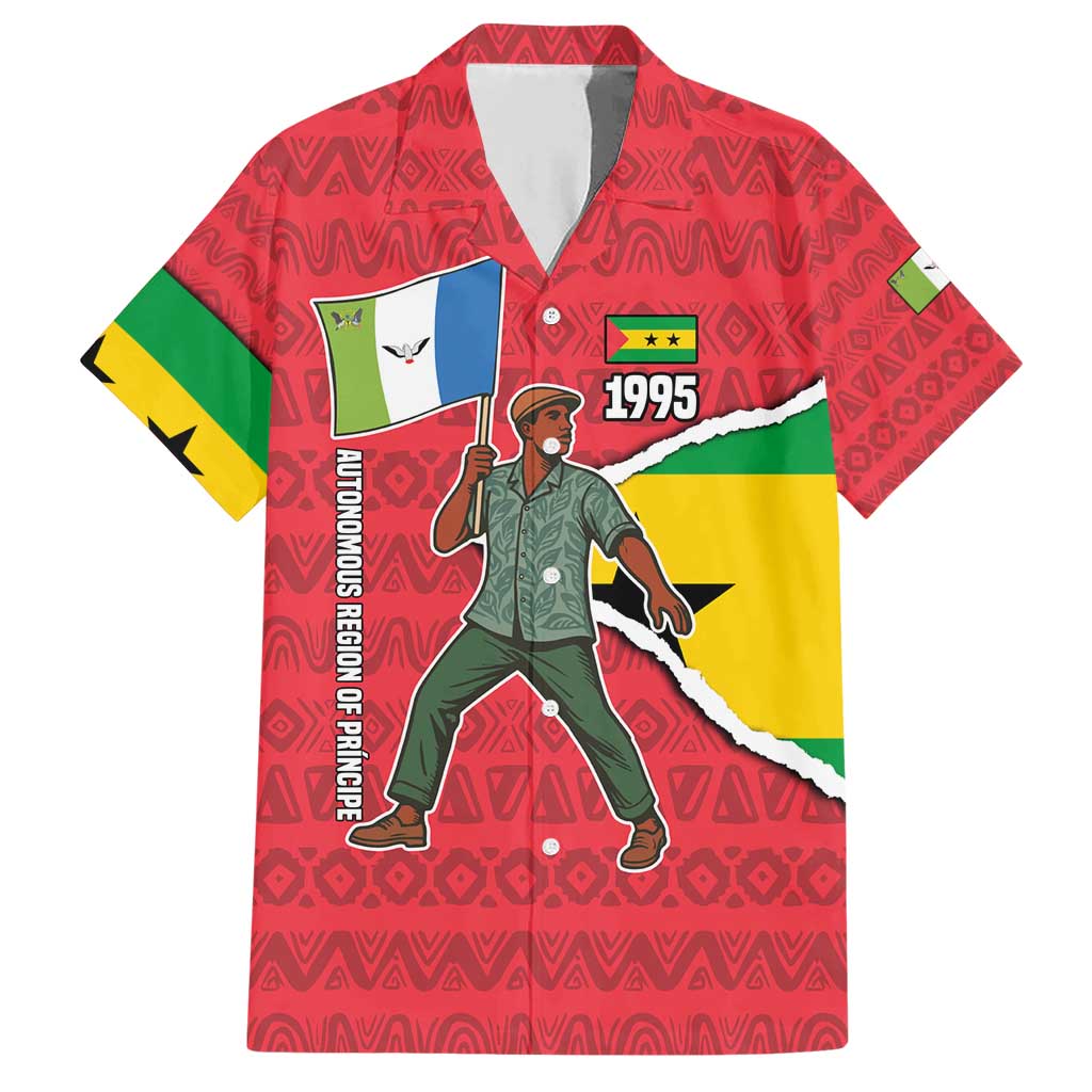 Autonomous Region of Principe Independence Family Matching Short Sleeve Bodycon Dress and Hawaiian Shirt with 1995 Flag Design and Cultural Pattern - Wonder Print Shop