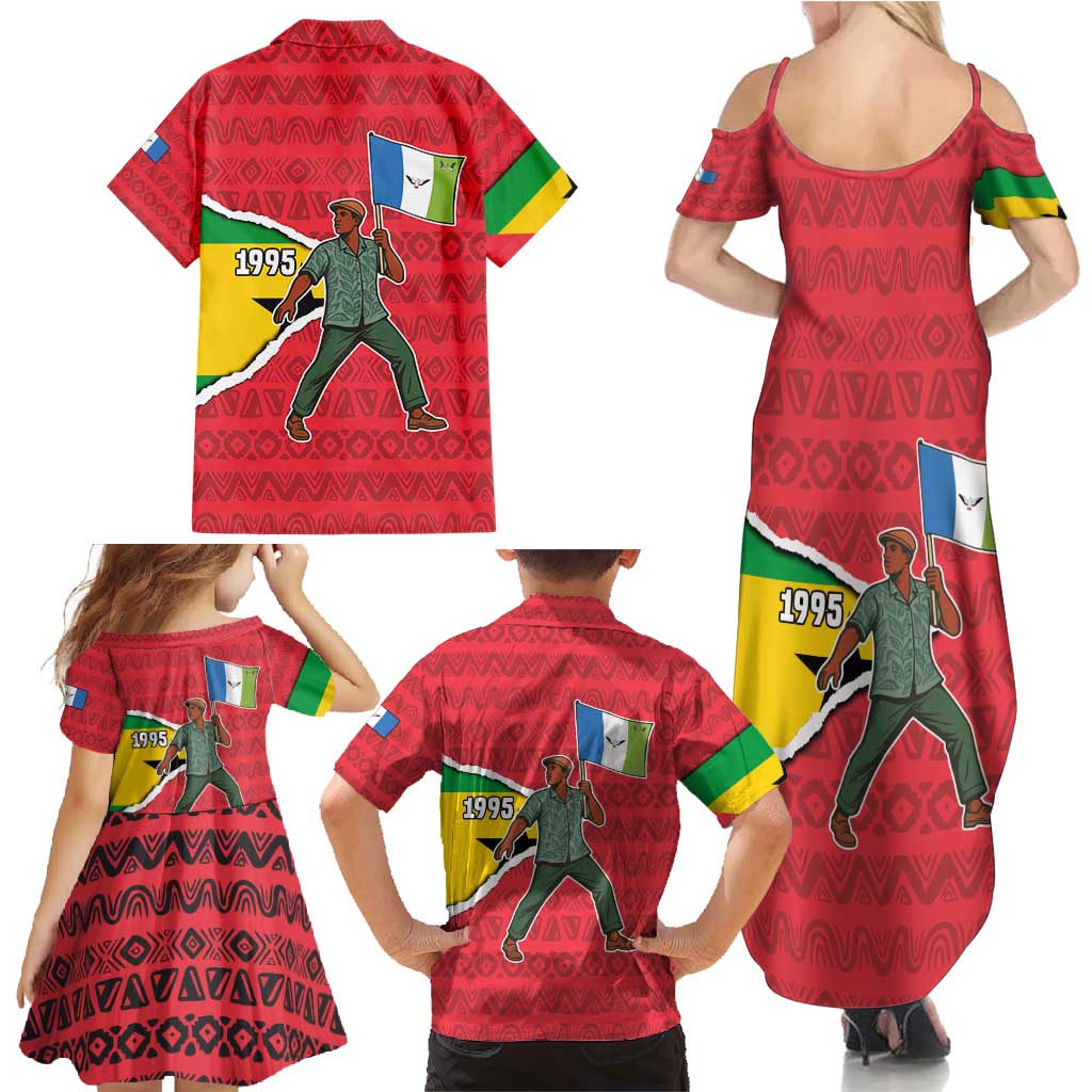 Autonomous Region of Principe Independence Family Matching Summer Maxi Dress and Hawaiian Shirt with 1995 Flag Design and Cultural Pattern - Wonder Print Shop