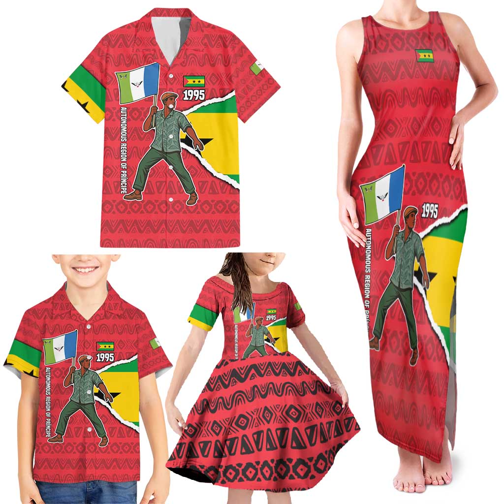Autonomous Region of Principe Independence Family Matching Tank Maxi Dress and Hawaiian Shirt with 1995 Flag Design and Cultural Pattern - Wonder Print Shop