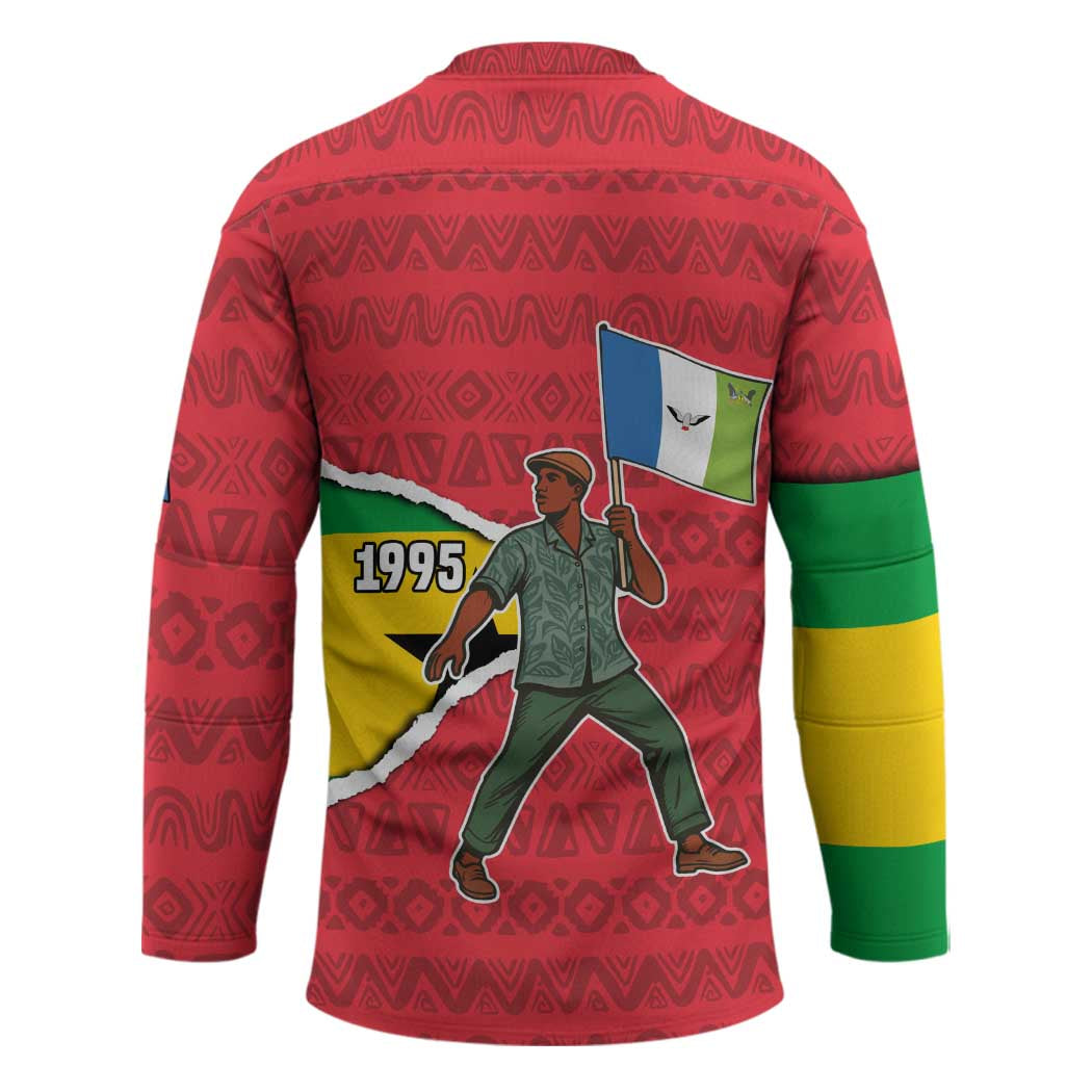 Autonomous Region of Principe Independence Hockey Jersey with 1995 Flag Design and Cultural Pattern - Wonder Print Shop