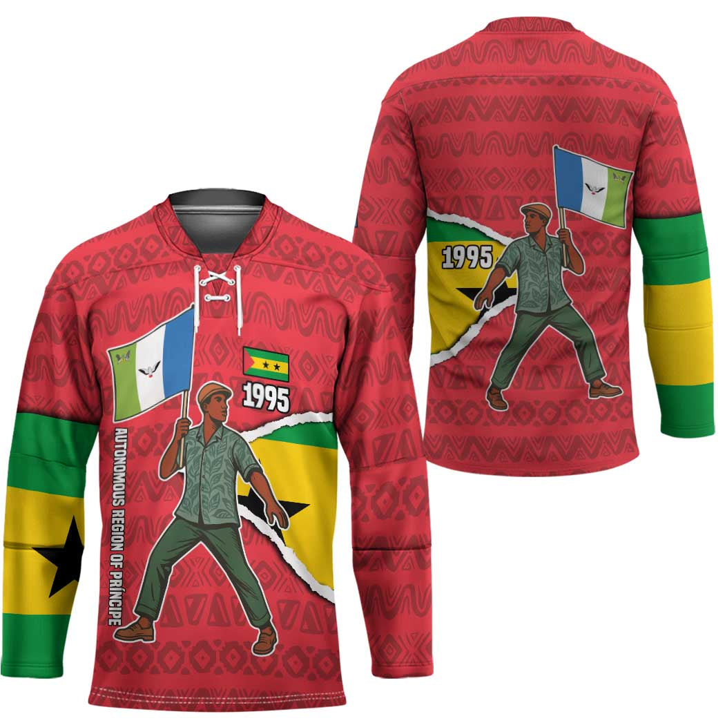 Autonomous Region of Principe Independence Hockey Jersey with 1995 Flag Design and Cultural Pattern - Wonder Print Shop