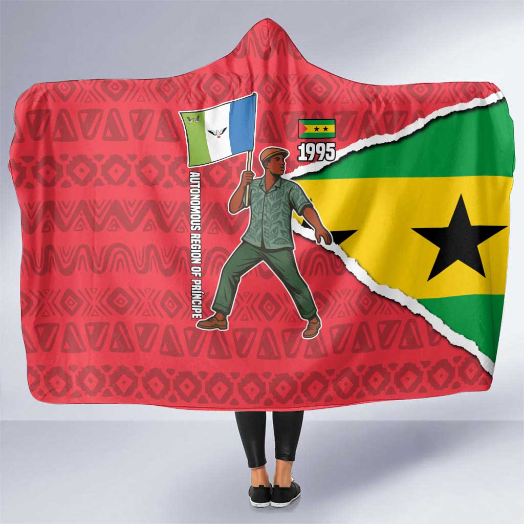 Autonomous Region of Principe Independence Hooded Blanket with 1995 Flag Design and Cultural Pattern - Wonder Print Shop