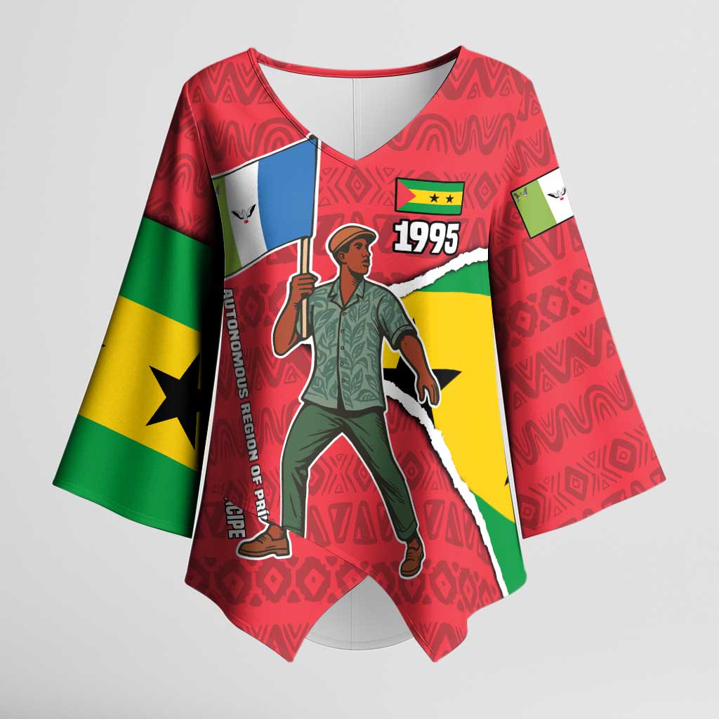 Autonomous Region of Principe Independence Kimono Sleeve Blouse with 1995 Flag Design and Cultural Pattern - Wonder Print Shop
