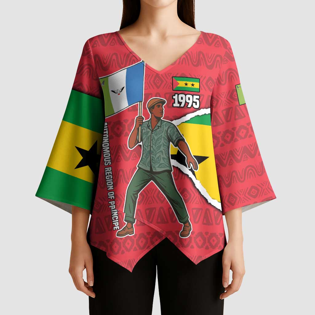 Autonomous Region of Principe Independence Kimono Sleeve Blouse with 1995 Flag Design and Cultural Pattern - Wonder Print Shop
