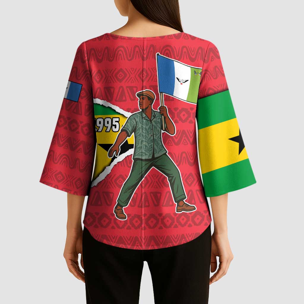 Autonomous Region of Principe Independence Kimono Sleeve Blouse with 1995 Flag Design and Cultural Pattern - Wonder Print Shop