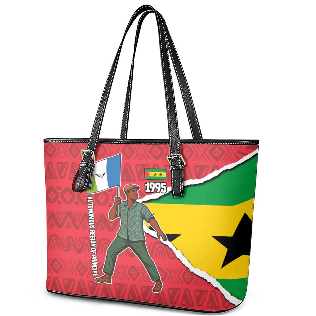 Autonomous Region of Principe Independence Leather Tote Bag with 1995 Flag Design and Cultural Pattern - Wonder Print Shop