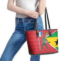 Autonomous Region of Principe Independence Leather Tote Bag with 1995 Flag Design and Cultural Pattern - Wonder Print Shop