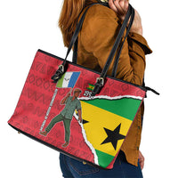 Autonomous Region of Principe Independence Leather Tote Bag with 1995 Flag Design and Cultural Pattern - Wonder Print Shop