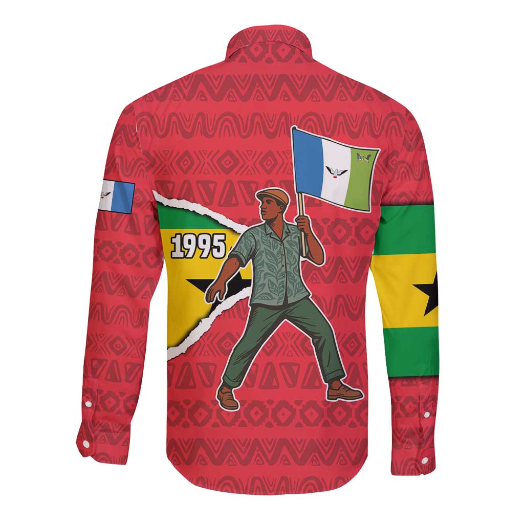 Autonomous Region of Principe Independence Long Sleeve Button Shirt with 1995 Flag Design and Cultural Pattern - Wonder Print Shop