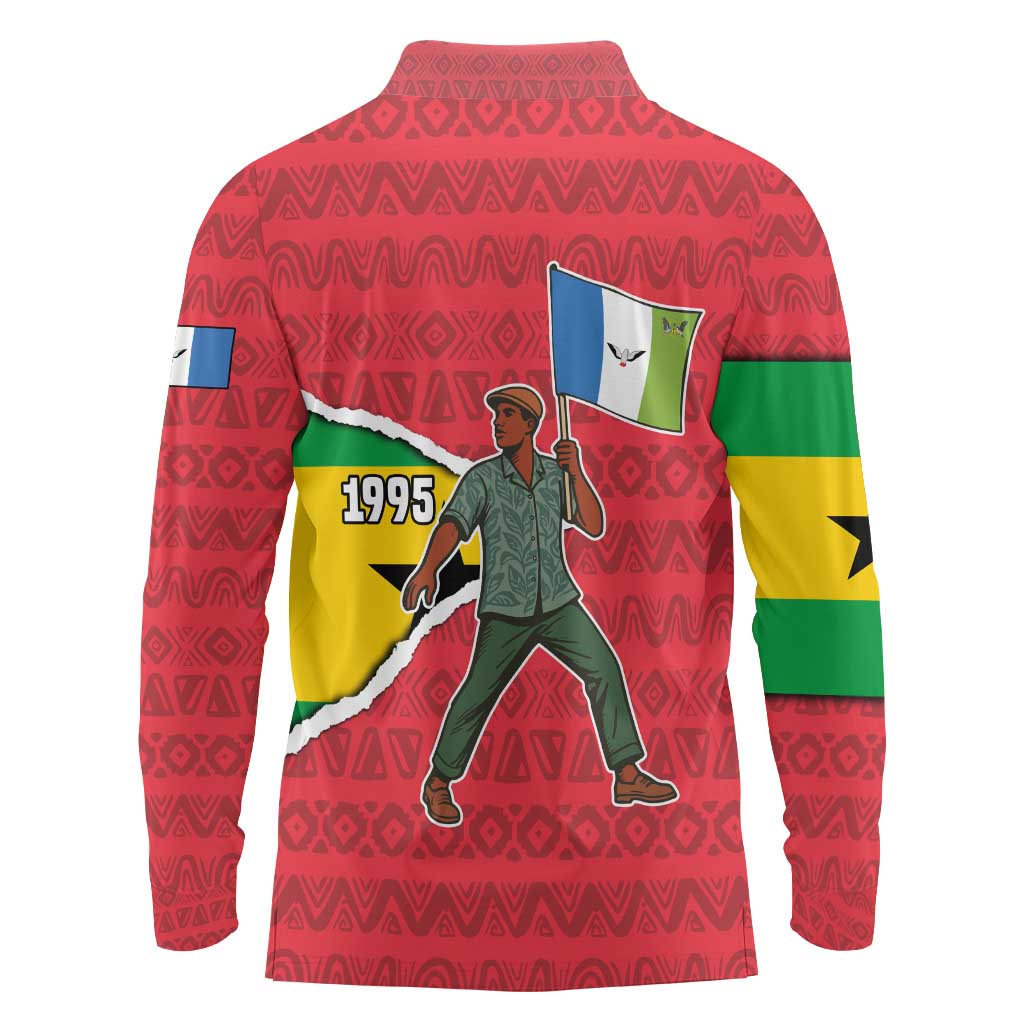 Autonomous Region of Principe Independence Long Sleeve Polo Shirt with 1995 Flag Design and Cultural Pattern - Wonder Print Shop