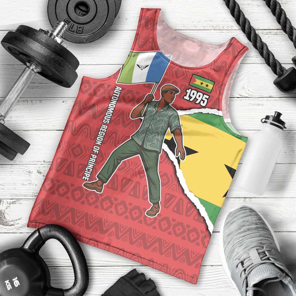 Autonomous Region of Principe Independence Men Tank Top with 1995 Flag Design and Cultural Pattern - Wonder Print Shop