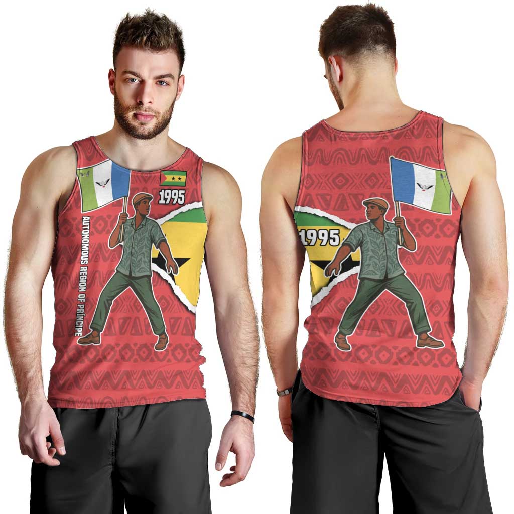 Autonomous Region of Principe Independence Men Tank Top with 1995 Flag Design and Cultural Pattern - Wonder Print Shop
