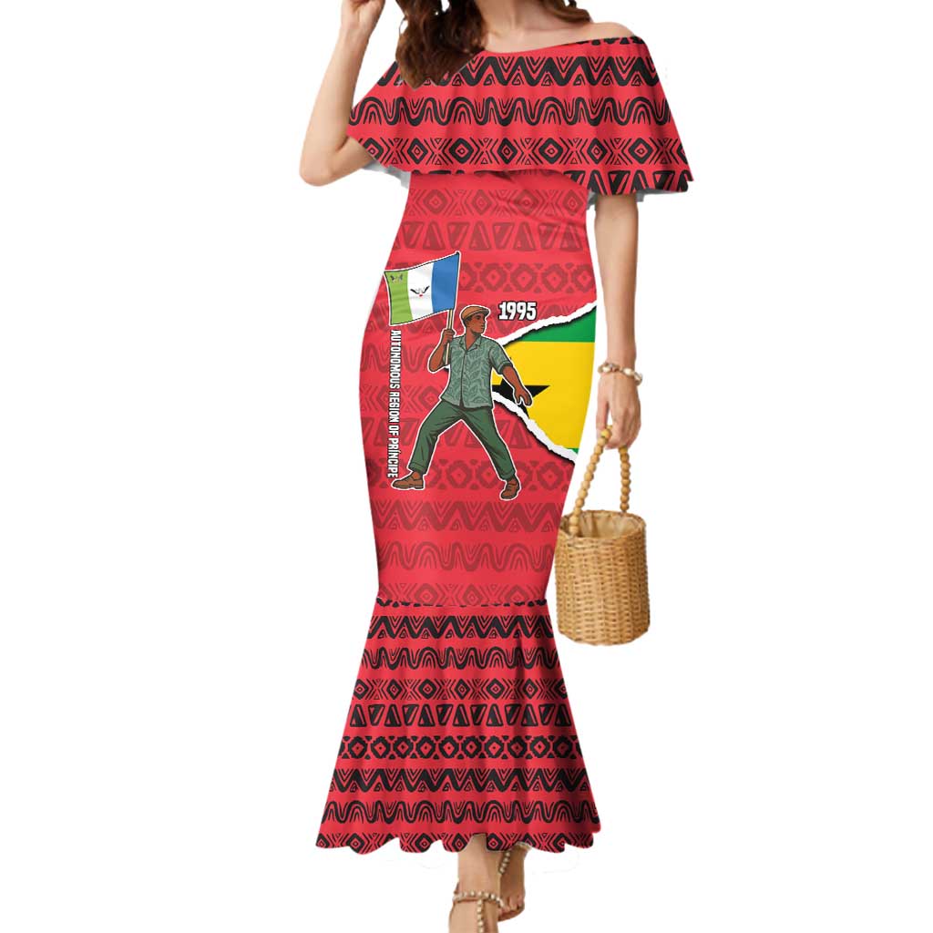 Autonomous Region of Principe Independence Mermaid Dress with 1995 Flag Design and Cultural Pattern - Wonder Print Shop