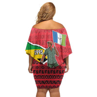 Autonomous Region of Principe Independence Off Shoulder Short Dress with 1995 Flag Design and Cultural Pattern - Wonder Print Shop