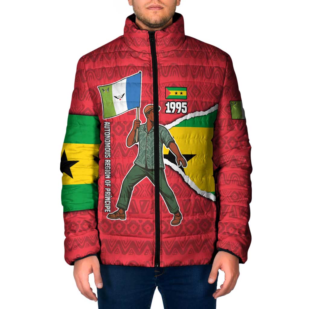 Autonomous Region of Principe Independence Padded Jacket with 1995 Flag Design and Cultural Pattern - Wonder Print Shop