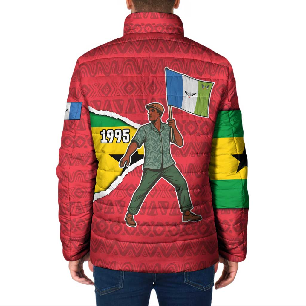 Autonomous Region of Principe Independence Padded Jacket with 1995 Flag Design and Cultural Pattern - Wonder Print Shop