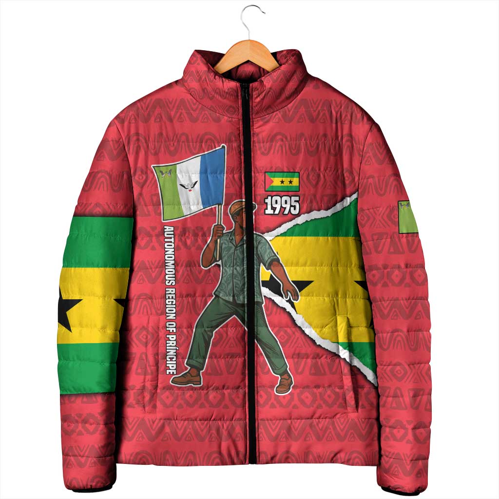 Autonomous Region of Principe Independence Padded Jacket with 1995 Flag Design and Cultural Pattern - Wonder Print Shop