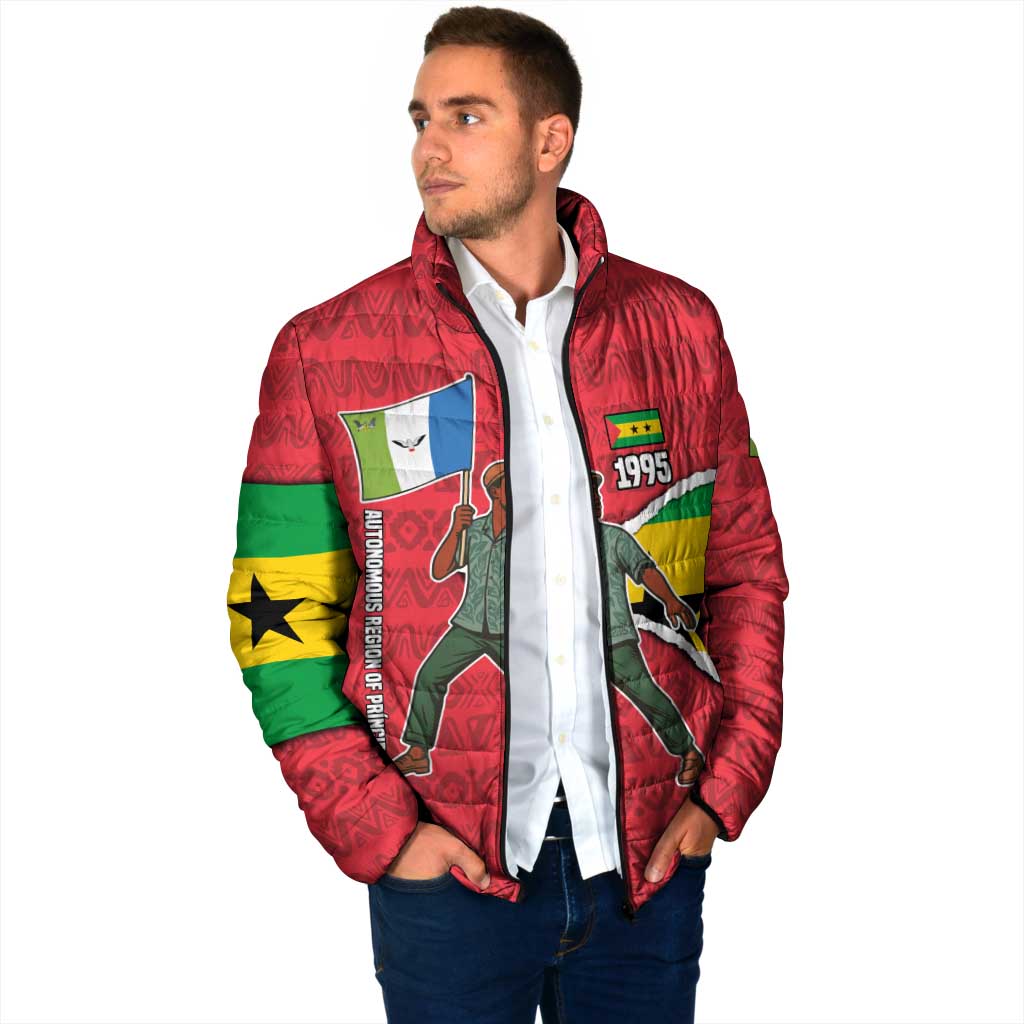 Autonomous Region of Principe Independence Padded Jacket with 1995 Flag Design and Cultural Pattern - Wonder Print Shop