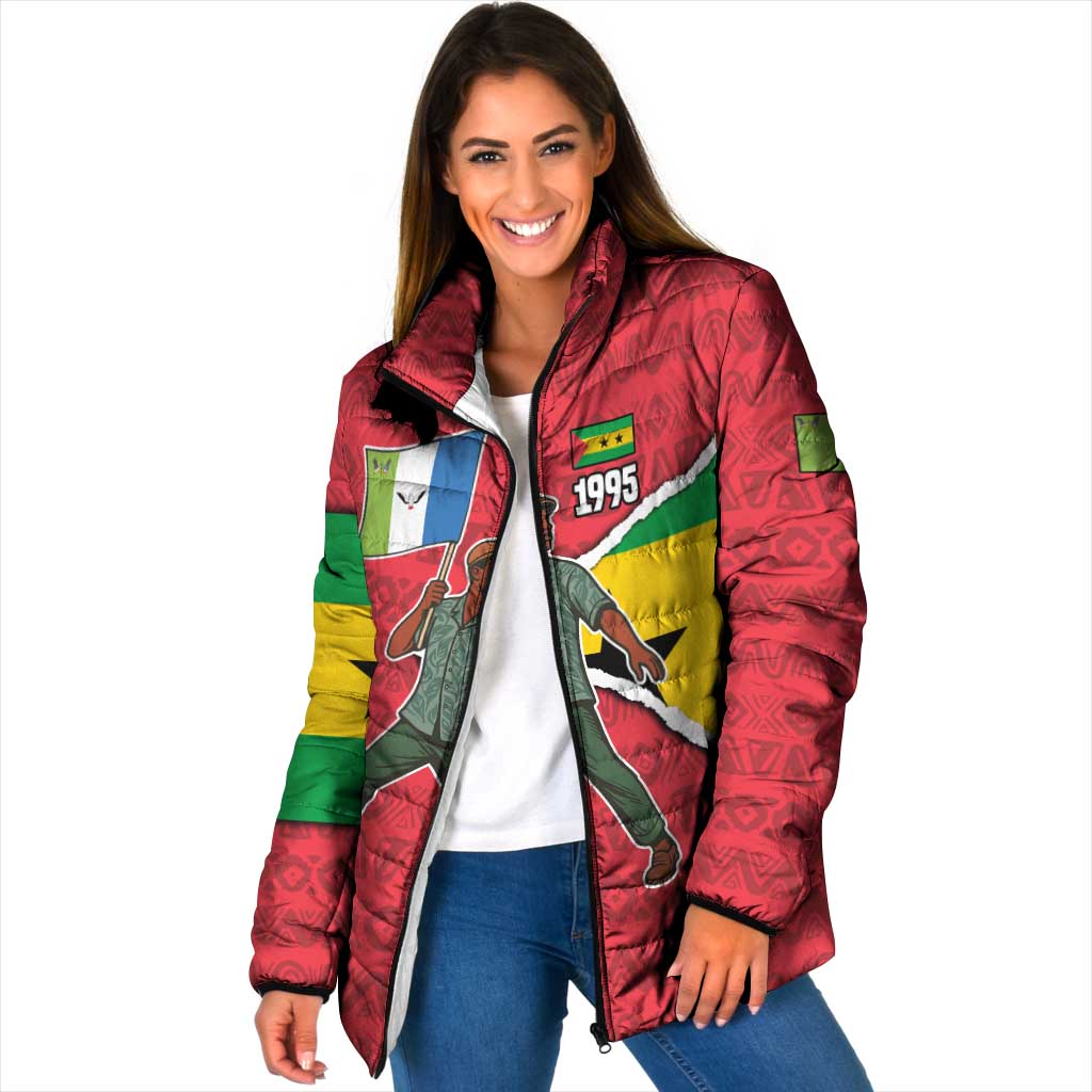 Autonomous Region of Principe Independence Padded Jacket with 1995 Flag Design and Cultural Pattern - Wonder Print Shop