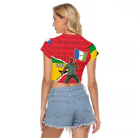 Autonomous Region of Principe Independence Raglan Cropped T Shirt with 1995 Flag Design and Cultural Pattern - Wonder Print Shop