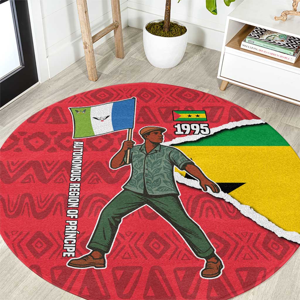 Autonomous Region of Principe Independence Round Carpet with 1995 Flag Design and Cultural Pattern - Wonder Print Shop