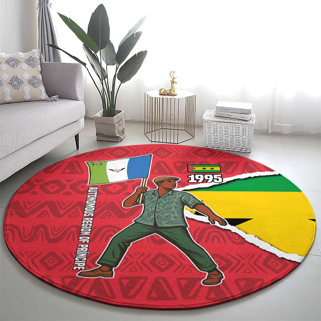 Autonomous Region of Principe Independence Round Carpet with 1995 Flag Design and Cultural Pattern - Wonder Print Shop