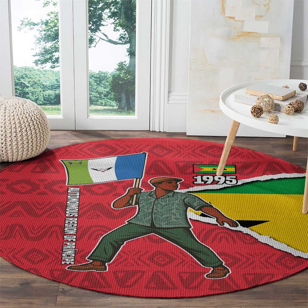 Autonomous Region of Principe Independence Round Carpet with 1995 Flag Design and Cultural Pattern - Wonder Print Shop
