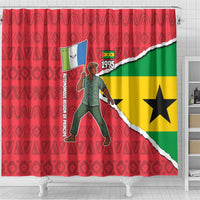 Autonomous Region of Principe Independence Shower Curtain with 1995 Flag Design and Cultural Pattern - Wonder Print Shop