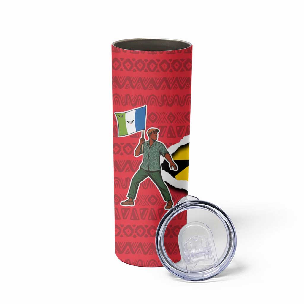 Autonomous Region of Principe Independence Skinny Tumbler with 1995 Flag Design and Cultural Pattern - Wonder Print Shop