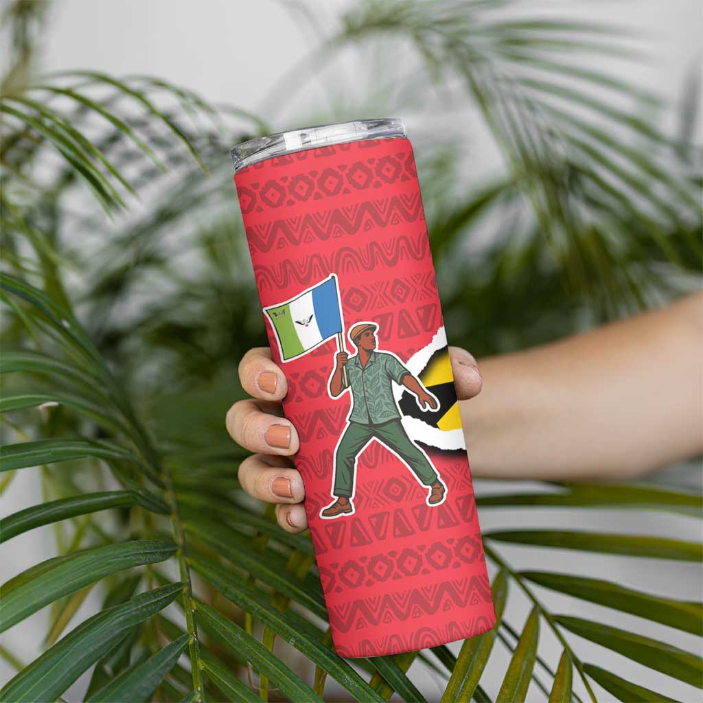 Autonomous Region of Principe Independence Skinny Tumbler with 1995 Flag Design and Cultural Pattern - Wonder Print Shop