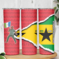 Autonomous Region of Principe Independence Skinny Tumbler with 1995 Flag Design and Cultural Pattern - Wonder Print Shop