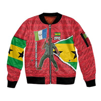 Autonomous Region of Principe Independence Sleeve Zip Bomber Jacket with 1995 Flag Design and Cultural Pattern - Wonder Print Shop
