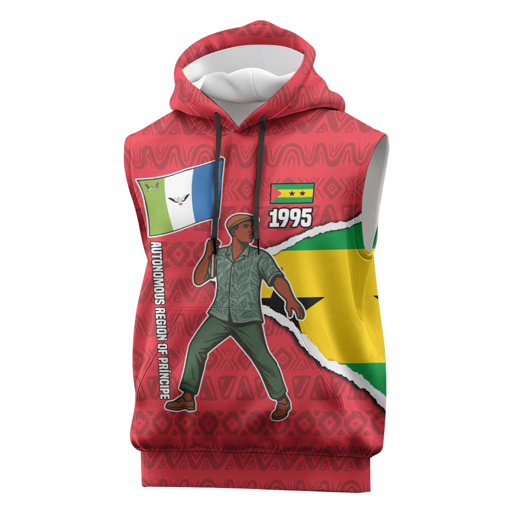 Autonomous Region of Principe Independence Sleeveless Hoodie with 1995 Flag Design and Cultural Pattern - Wonder Print Shop