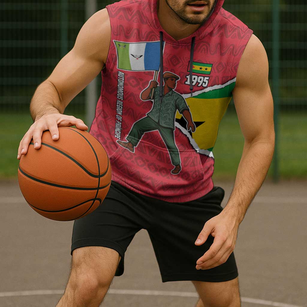 Autonomous Region of Principe Independence Sleeveless Hoodie with 1995 Flag Design and Cultural Pattern - Wonder Print Shop