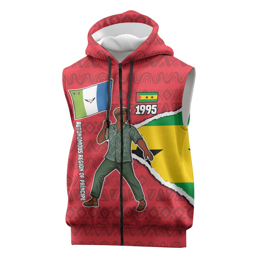 Autonomous Region of Principe Independence Sleeveless Zip Hoodie with 1995 Flag Design and Cultural Pattern - Wonder Print Shop