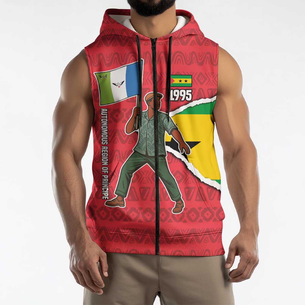 Autonomous Region of Principe Independence Sleeveless Zip Hoodie with 1995 Flag Design and Cultural Pattern - Wonder Print Shop