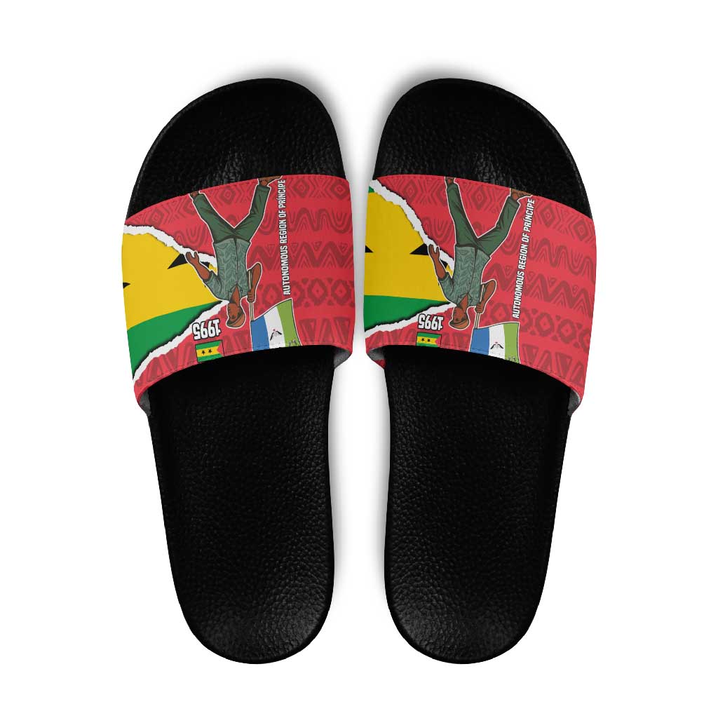 Autonomous Region of Principe Independence Slide Sandals with 1995 Flag Design and Cultural Pattern - Wonder Print Shop
