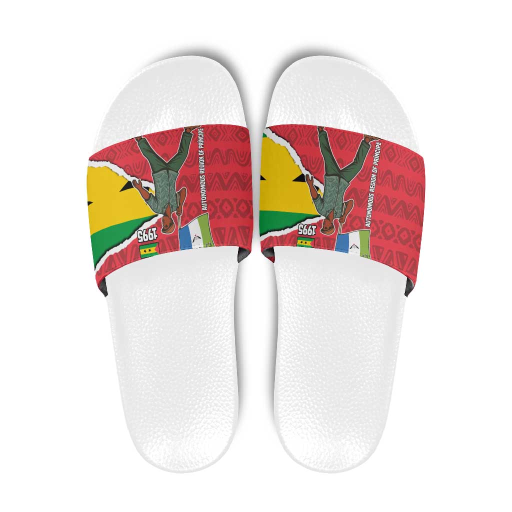 Autonomous Region of Principe Independence Slide Sandals with 1995 Flag Design and Cultural Pattern - Wonder Print Shop