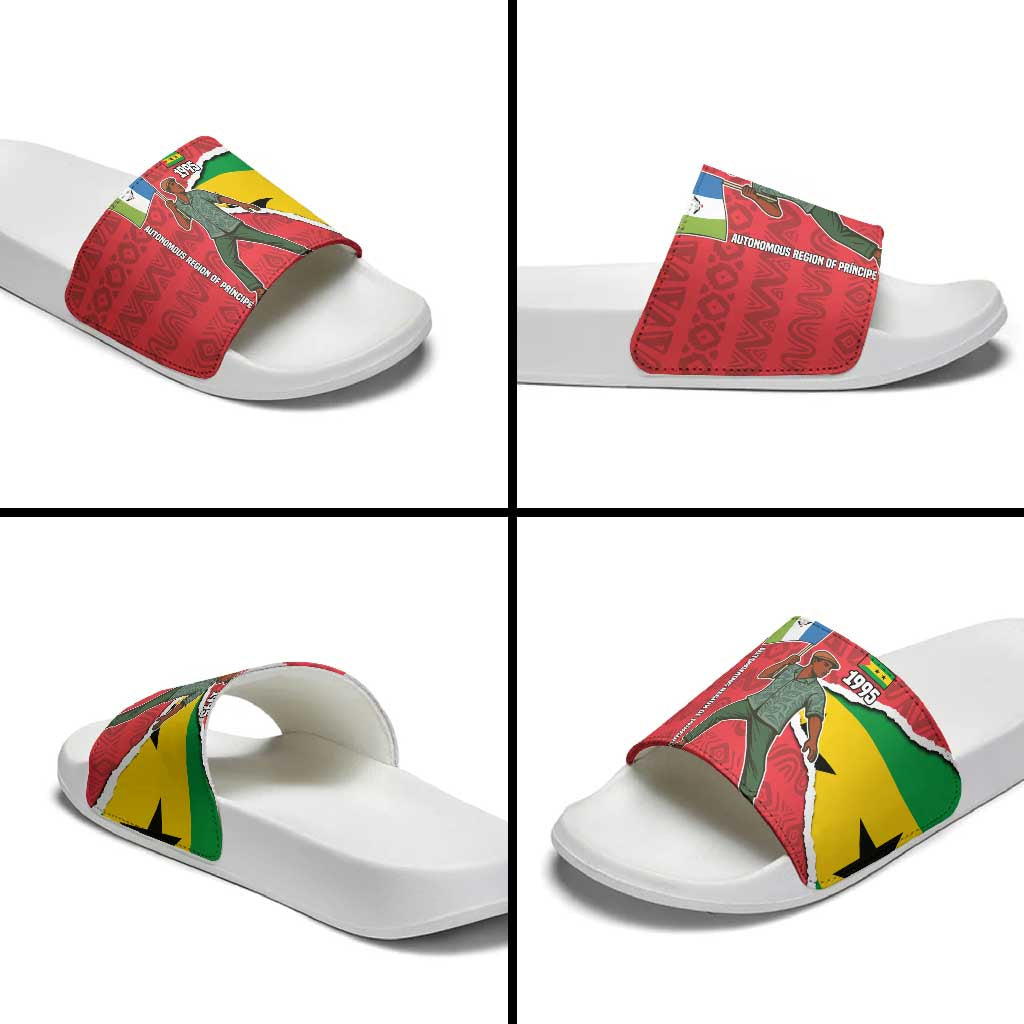 Autonomous Region of Principe Independence Slide Sandals with 1995 Flag Design and Cultural Pattern - Wonder Print Shop