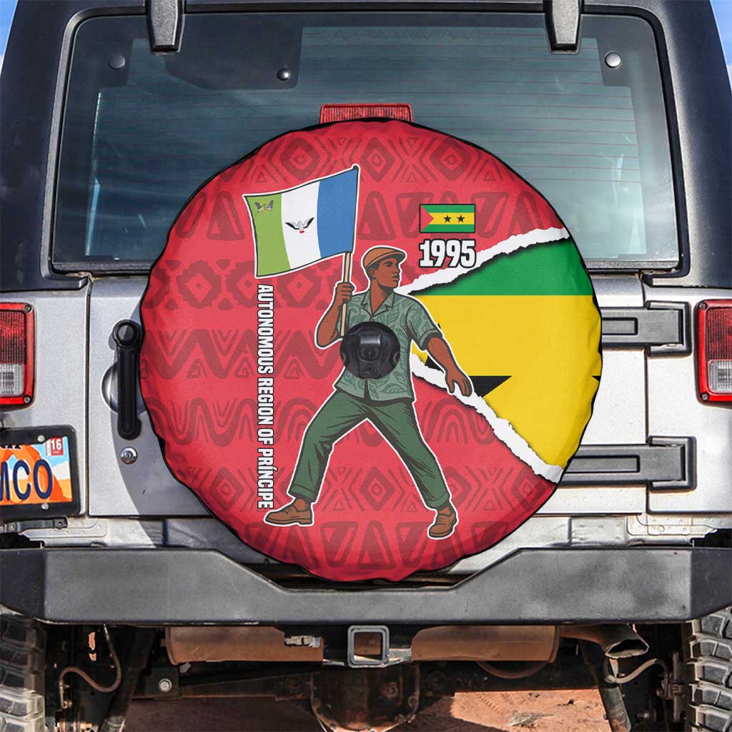 Autonomous Region of Principe Independence Spare Tire Cover with 1995 Flag Design and Cultural Pattern - Wonder Print Shop