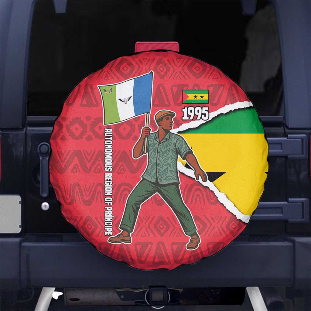 Autonomous Region of Principe Independence Spare Tire Cover with 1995 Flag Design and Cultural Pattern - Wonder Print Shop